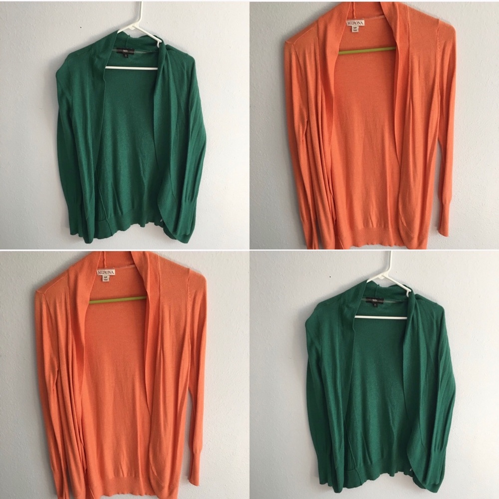 Green & coral cardigans